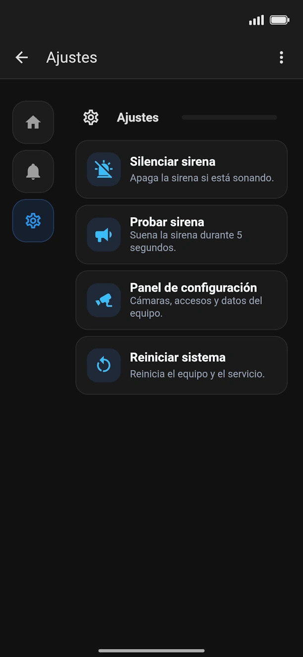 Panel de ajustes GuardianHogar